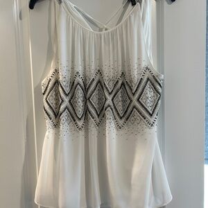 White House Black Market cream Sleeveless Top with beaded embellishment